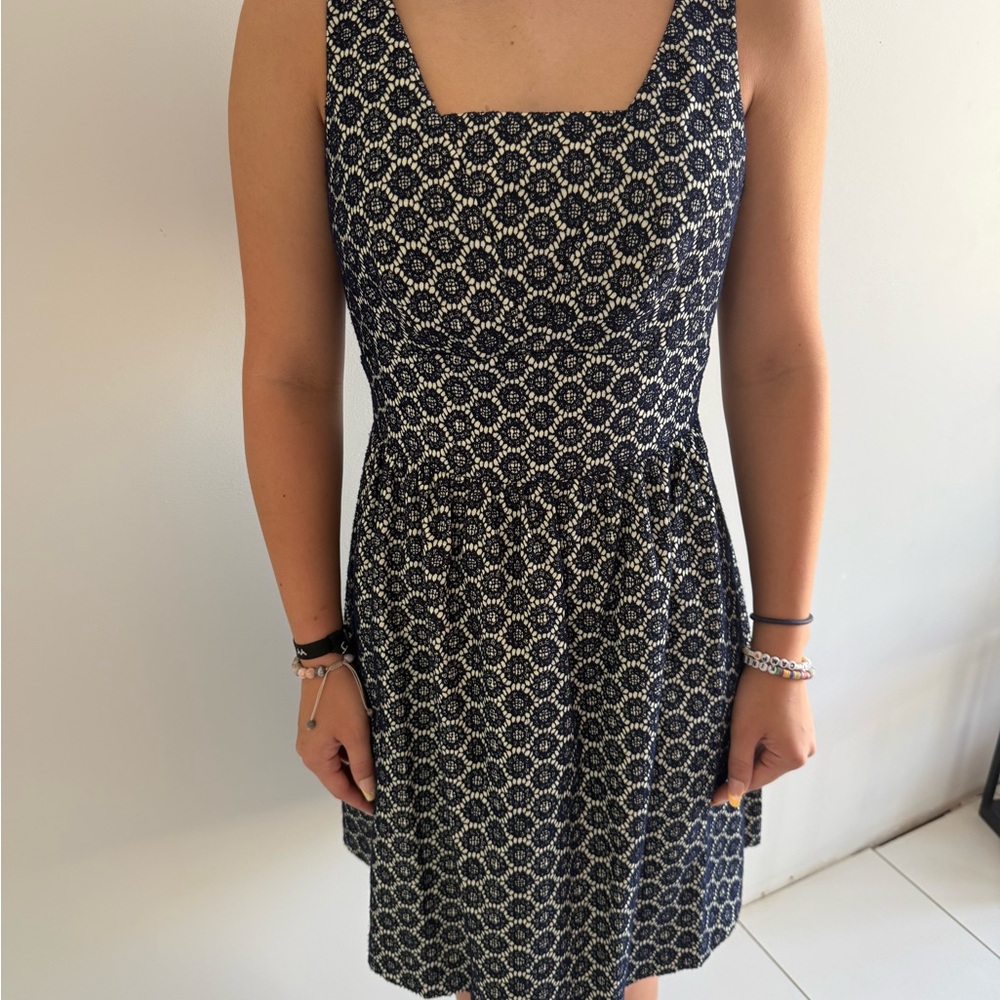 The Limited Navy and White Geometric Midi Dress
